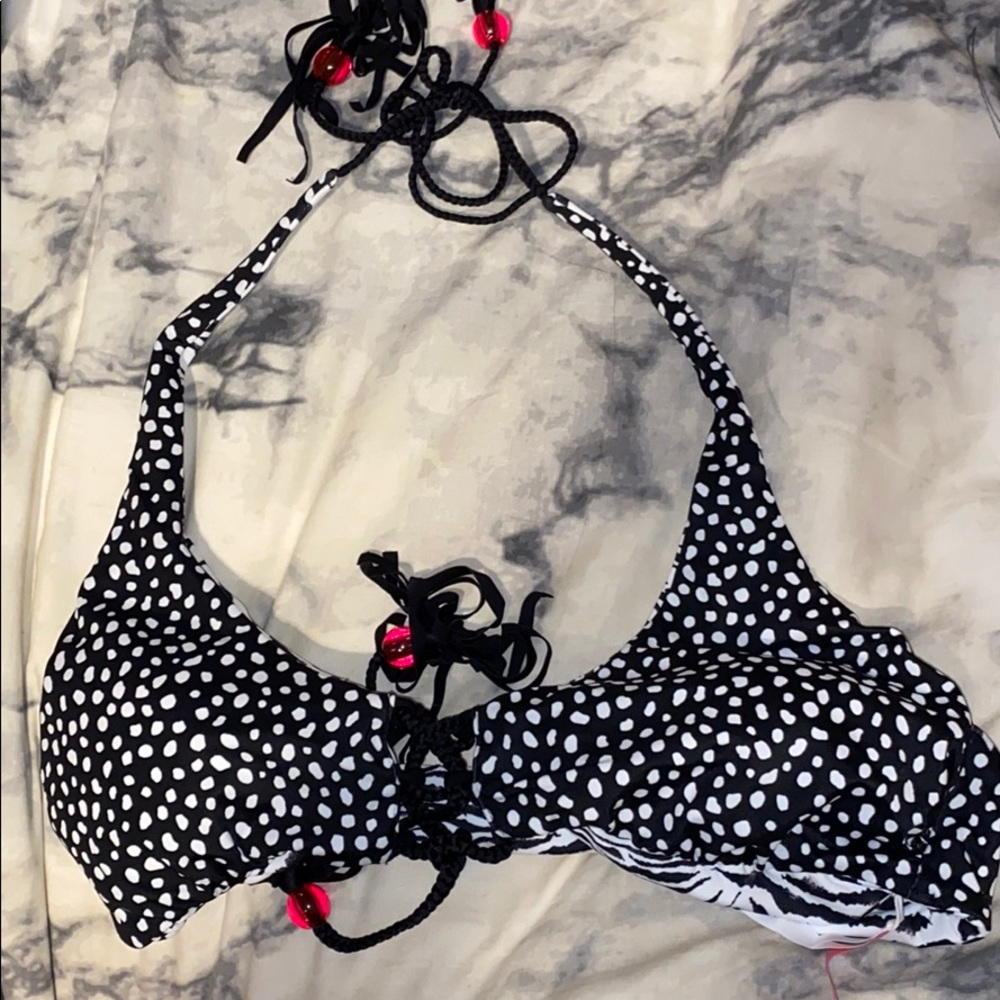 Reversible Black and White Printed Bikini Top